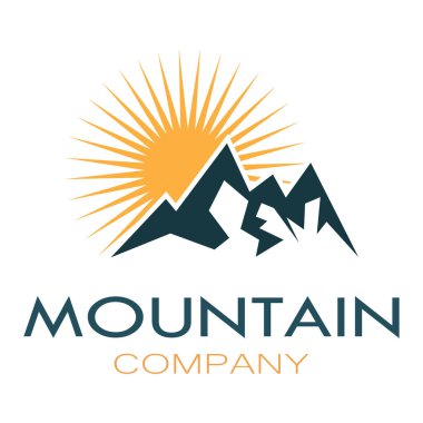 Minimalist mountain and sun logo design in flat colors packed with modern concepts vector illustration