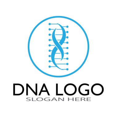 DNA vektör logo tasarım şablonu. Modern medikal logoty.lab bilim simgesi. Renkli farmakoloji işaret vektörü.