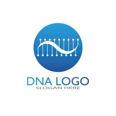 DNA vektör logo tasarım şablonu. Modern medikal logoty.lab bilim simgesi. Renkli farmakoloji işaret vektörü.