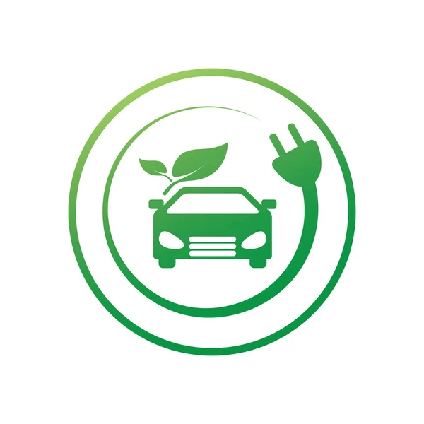 Environmentally Friendly Car Logo Design Electric Car Technology Green Color —  Vetores de Stock