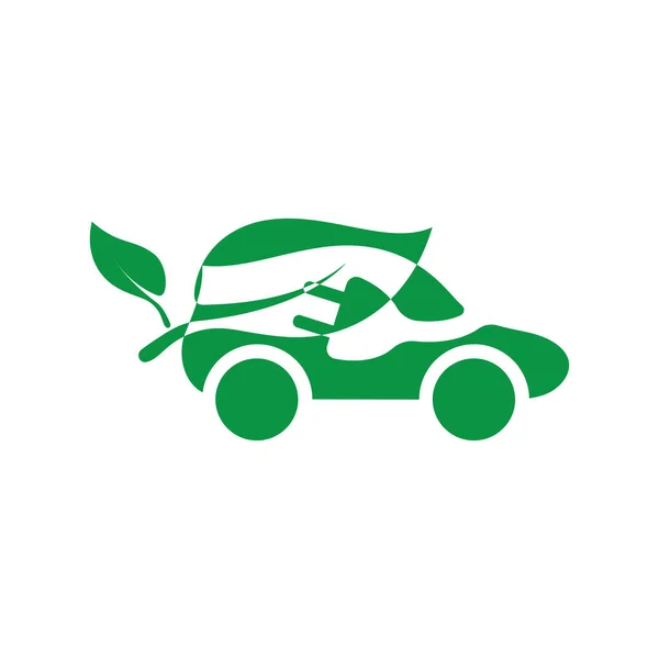 Environmentally Friendly Car Logo Design Electric Car Technology Green Color — Stockvektor