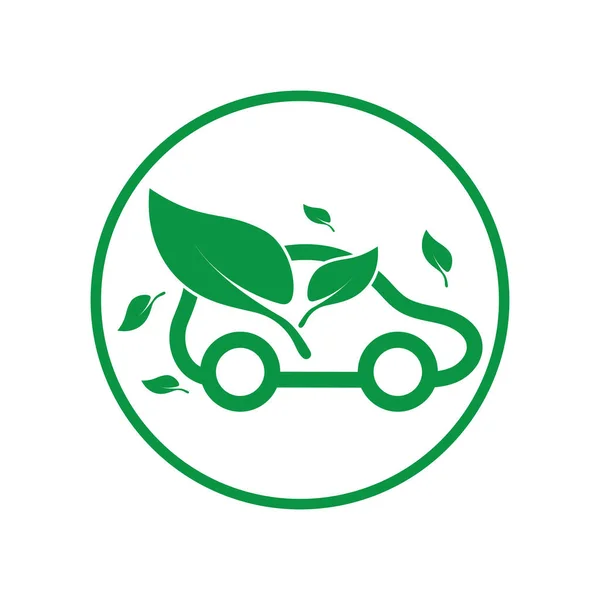 Environmentally Friendly Car Logo Design Electric Car Technology Green Color — Stockvektor
