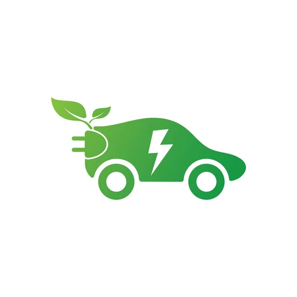 Environmentally Friendly Car Logo Design Electric Car Technology Green Color — Vetor de Stock