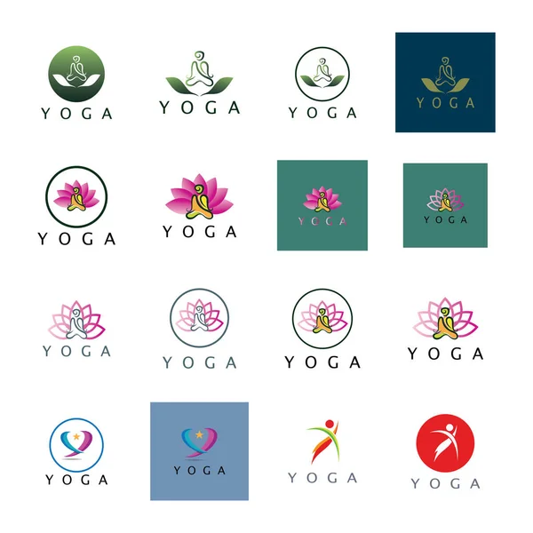 Logo Design People Doing Yoga Symbol Icon Illustration Vector —  Vetores de Stock