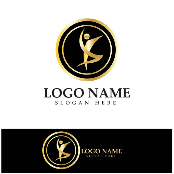 Logo Design People Doing Yoga Symbol Icon Illustration Vector — Vector de stock