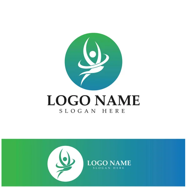 Дизайн Логотипа Людей Делающих Символы Йоги Вектор Иллюстрации Значка — стоковый вектор