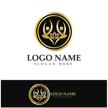 logo design of people doing yoga symbol icon illustration vector