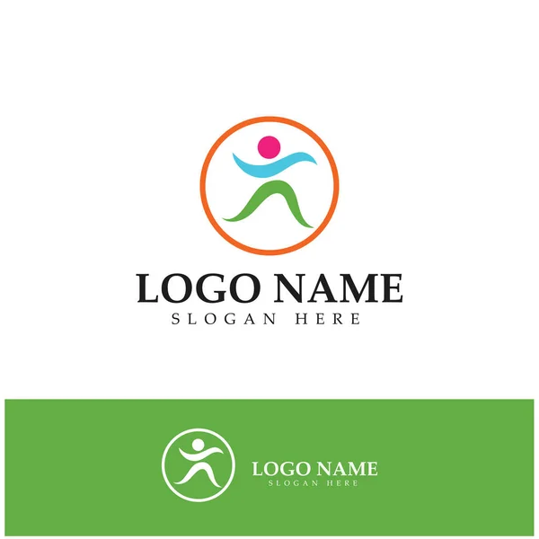 Logo Design People Doing Yoga Symbol Icon Illustration Vector — Stok Vektör