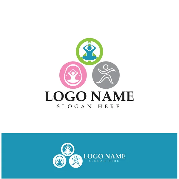 Дизайн Логотипа Людей Делающих Символы Йоги Вектор Иллюстрации Значка — стоковый вектор