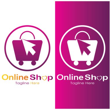 e-commerce logo shopping bag and online shopping cart and online shop logo design with modern concept