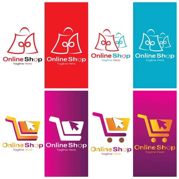 Λογότυπο Ηλεκτρονικού Εμπορίου Τσάντα Αγορών Και Ηλεκτρονικό Καλάθι Αγορών Και — Διανυσματικό Αρχείο