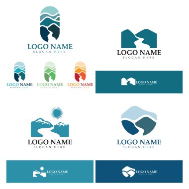River mountain  Logo vector icon illustration design template