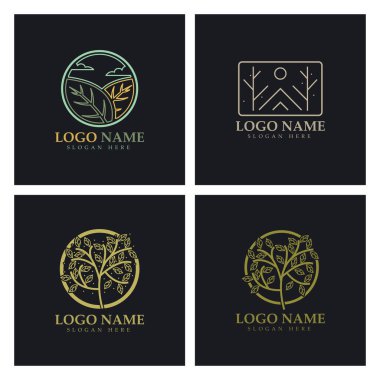 Orman ve park doğası için soyut ağaç logosu. İş tasarımları, tarım, ekolojik kavramlar, yeşillik ve doğal güzellik için .vektör çizgisi unsurlarının birleşimiyle..