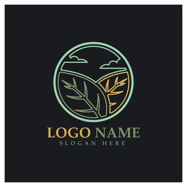 Abstract Tree Logo Forest Park Nature Combination Vector Line Elements — Stock Vector