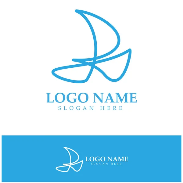 Barco Vela Simples Dhow Barco Sea Ocean Wave Design Logotipo — Vetor de Stock