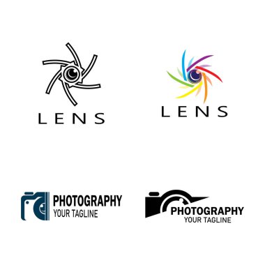 fotoğrafçılık kamerası logo simgesi vektör tasarım şablonu siyah arkaplan üzerinde izole