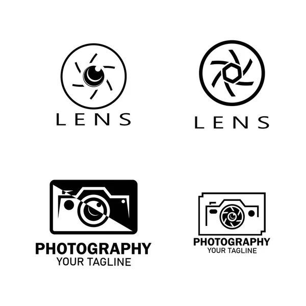 Fotografie Camera Logo Icoon Vector Ontwerp Template Geïsoleerd Zwarte Achtergrond — Stockvector