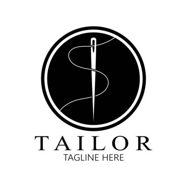 elbise, iplik ve dikiş makinesi, giyim ürünleri tasarımı, nakliye şirketleri, moda vektör formu için düğmelerin kombinasyonu logo resimleme şablonu