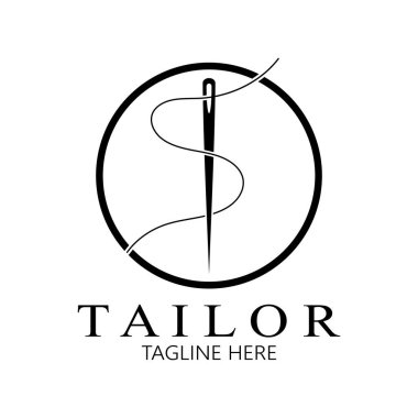 elbise, iplik ve dikiş makinesi, giyim ürünleri tasarımı, nakliye şirketleri, moda vektör formu için düğmelerin kombinasyonu logo resimleme şablonu