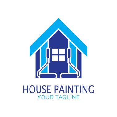 Logo ikonu resimli ev boyası, duvar boyası, minimalist ev, resim, iç mekan, emlak işi, duvar kâğıdı, vektör konsepti için fırça ve rulo karışımı bir karışım.