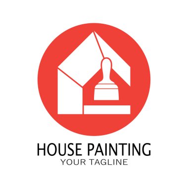 Logo ikonu resimli ev boyası, duvar boyası, minimalist ev, resim, iç mekan, emlak işi, duvar kâğıdı, vektör konsepti için fırça ve rulo karışımı bir karışım.