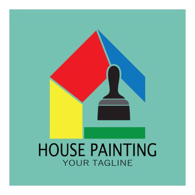 Logo ikonu resimli ev boyası, duvar boyası, minimalist ev, resim, iç mekan, emlak işi, duvar kâğıdı, vektör konsepti için fırça ve rulo karışımı bir karışım.