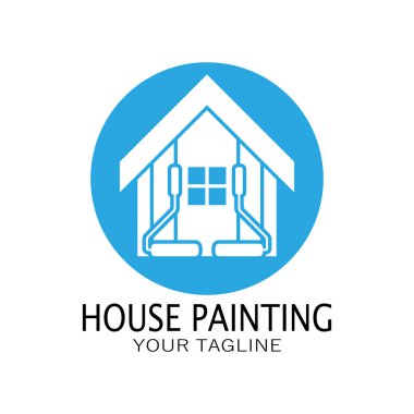 Logo ikonu resimli ev boyası, duvar boyası, minimalist ev, resim, iç mekan, emlak işi, duvar kâğıdı, vektör konsepti için fırça ve rulo karışımı bir karışım.