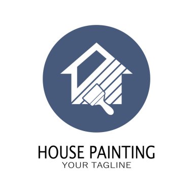 Logo ikonu resimli ev boyası, duvar boyası, minimalist ev, resim, iç mekan, emlak işi, duvar kâğıdı, vektör konsepti için fırça ve rulo karışımı bir karışım.