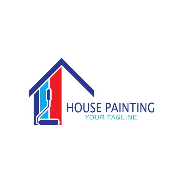 Logo ikonu resimli ev boyası, duvar boyası, minimalist ev, resim, iç mekan, emlak işi, duvar kâğıdı, vektör konsepti için fırça ve rulo karışımı bir karışım.