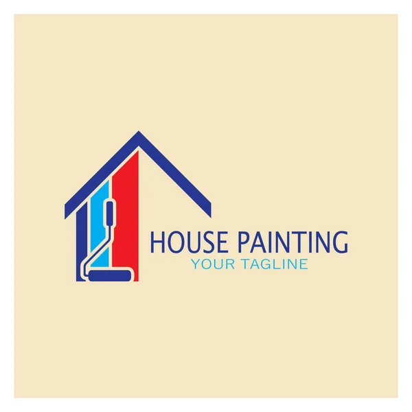 Logo ikonu resimli ev boyası, duvar boyası, minimalist ev, resim, iç mekan, emlak işi, duvar kâğıdı, vektör konsepti için fırça ve rulo karışımı bir karışım.