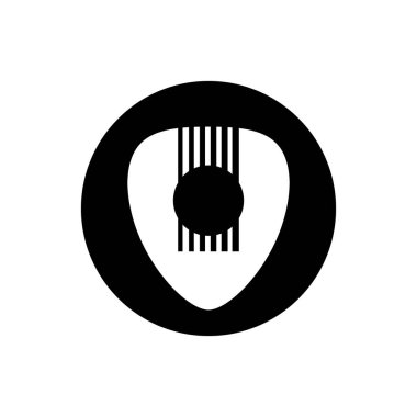 Logo simgesi illüstrasyon şablonu. Rozet müzik etiketi müzik stüdyosu müzik enstrümanı işi için basit gitar seçimi vektör tasarımı.