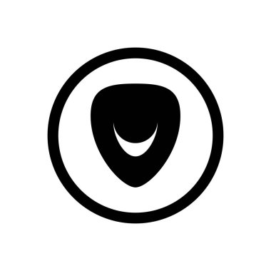 Logo simgesi illüstrasyon şablonu. Rozet müzik etiketi müzik stüdyosu müzik enstrümanı işi için basit gitar seçimi vektör tasarımı.