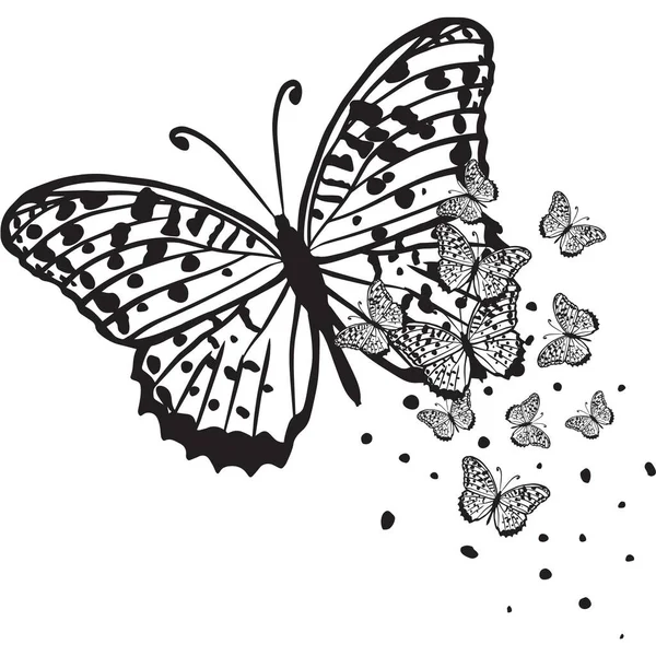 美丽的蝴蝶贴纸 附有插图图像 — 图库照片