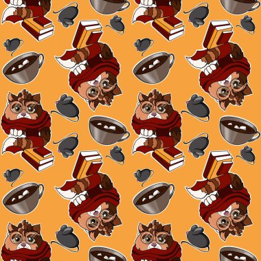 Autumn cat with mouse and cat.