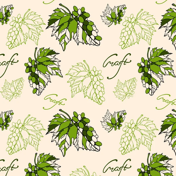 Craft pattern with wine and grapes in olive tones