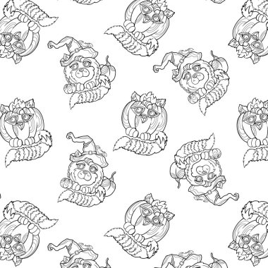 halloween pattern with hand drawn cat