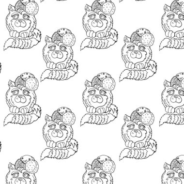 Kedilerle el çizimi Yeni Yıl deseni