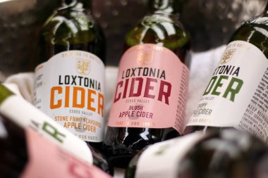 Cider bottles on display