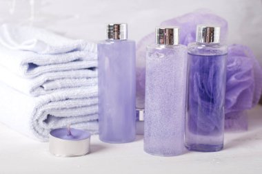 bath products on white background