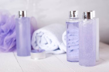 bath products on white background