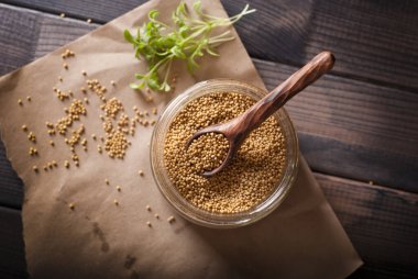 mustard. selective focus. rustic style