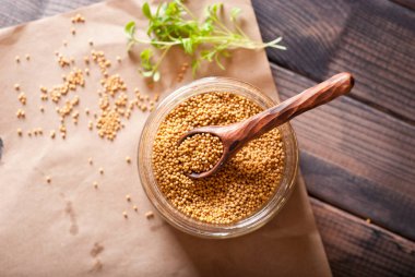 mustard. selective focus. rustic style