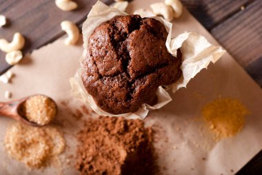 chocolate  cupcake rustic style. selective focus