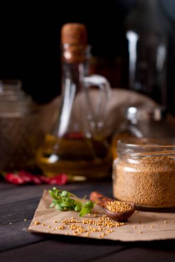 mustard. dark style. selective focus