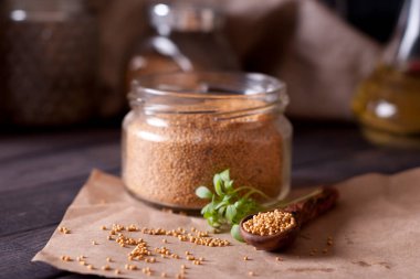 mustard. dark style. selective focus