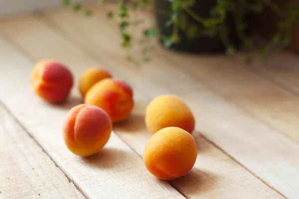 Apricots Wooden Table Selective Focus — Stok fotoğraf