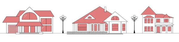 Street Houses Drawn Vector Line Style — Stockfoto