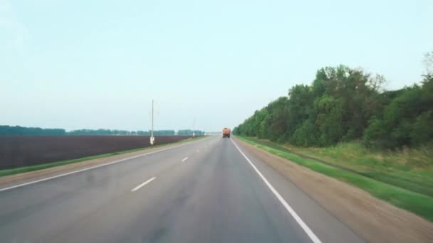 Summer Road View Passenger Seat Fields Left Trees Right Travel — Stock Video
