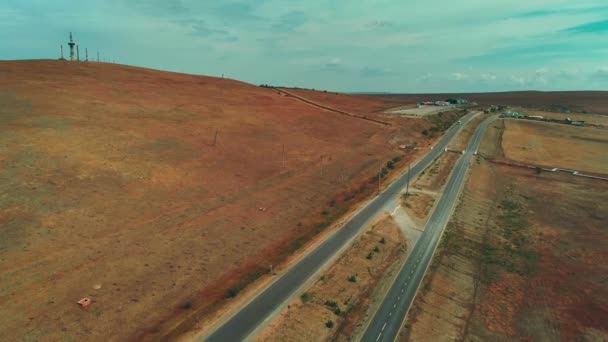 Country Road Empty Yellow Fields Top View Drone — Stock videók