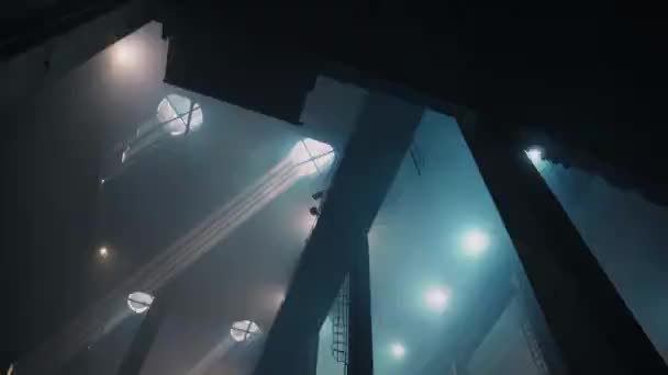 Light Rays Smoke Pass Windows Ceiling Steel Plant — Vídeo de Stock